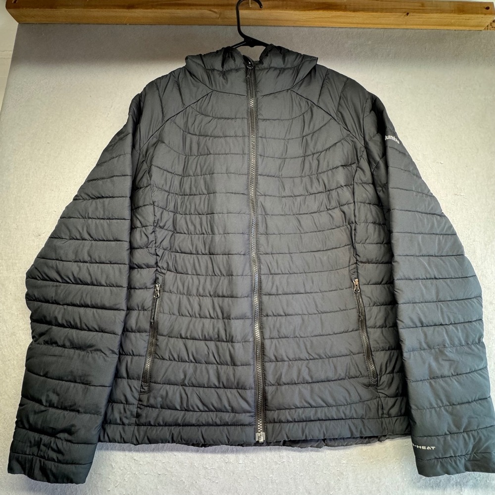 Columbia Puffer Jacket Womens XL Black Omni-Heat Hooded Insulated Zip XL1890